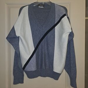 Vintage L.Virany Mens Large V Neck Sweater Wool Blend Patch Work Suede Across